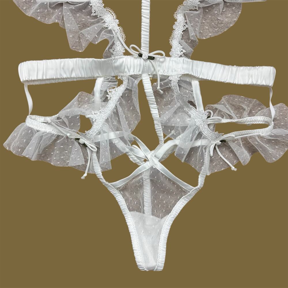 For Love & Lemons Eternal Rose Lace Ribbons Teddy Sz 8/10 Large Bridal White NWT - Picture 9 of 15